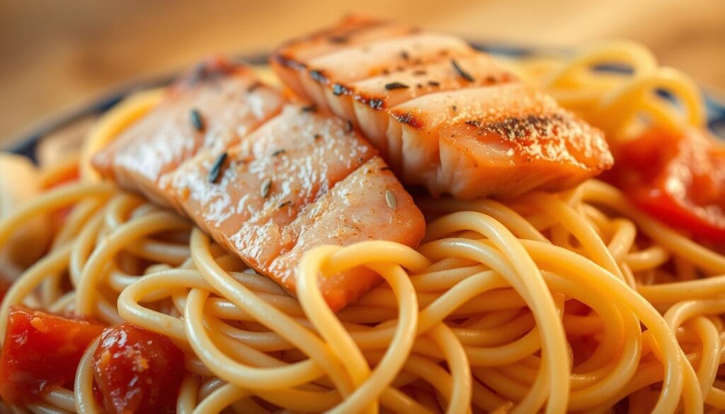 lachs mit spaghetti